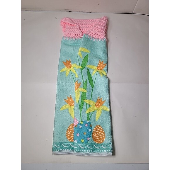 NEW  Handmade Crochet Bunny Happy Easter Kitchen Oven Door Hanging Hand Towel - Picture 3 of 5